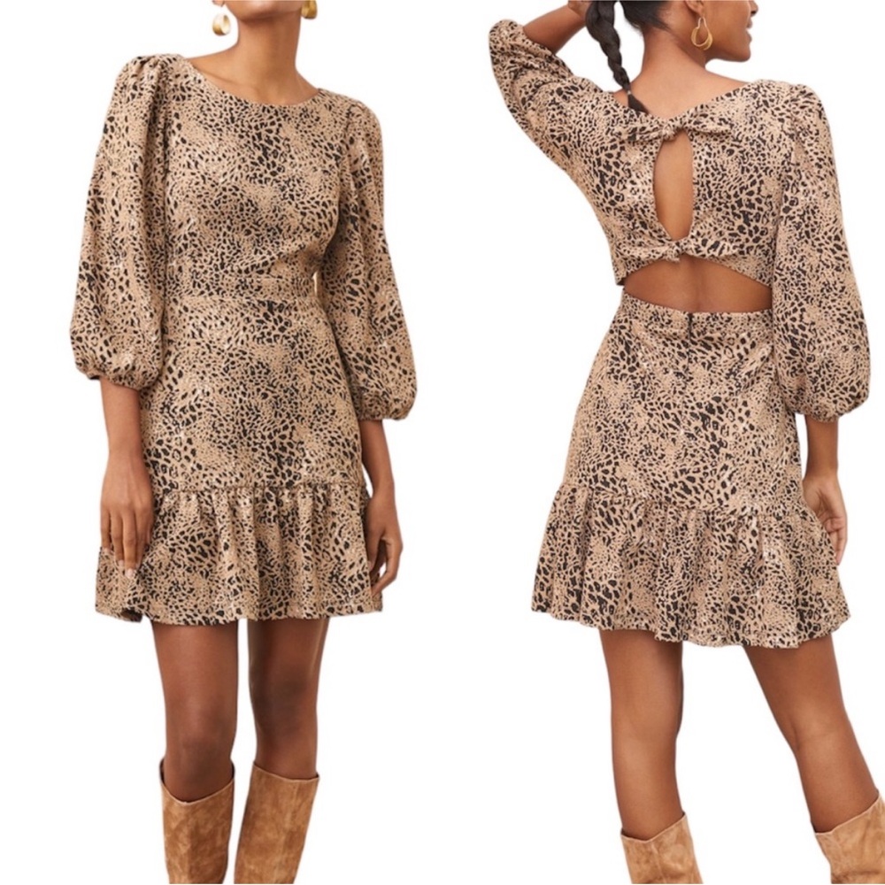 Leopard Print Puff Sleeve Dress